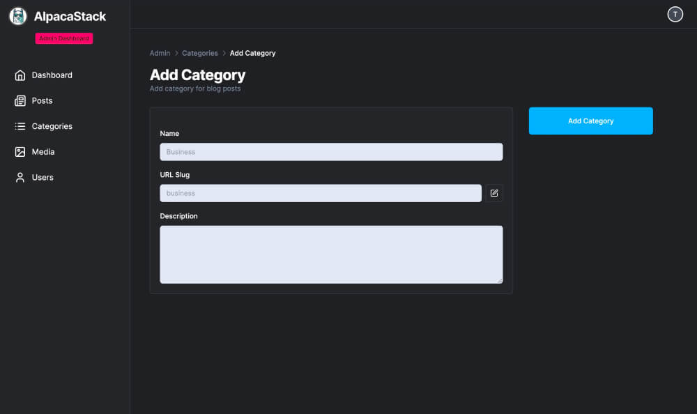 Admin Category Details Page