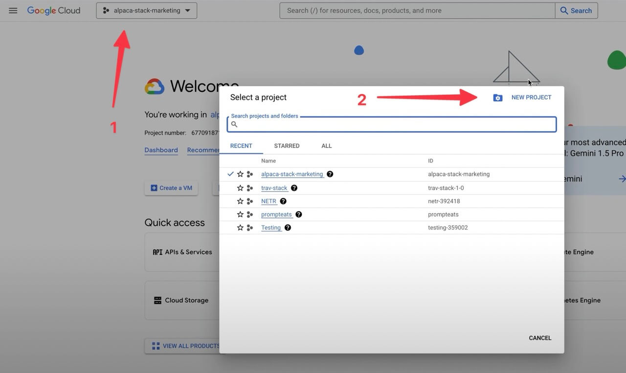 Google create project