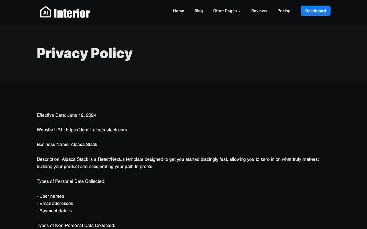 Privacy Policy Page