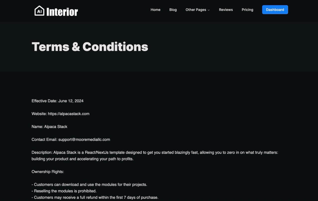Terms & Conditions Page